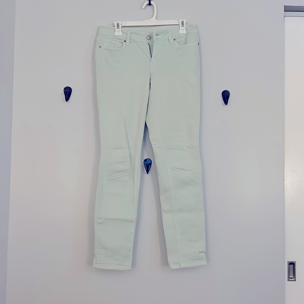 Women’s curvy skinny, mint color jeans